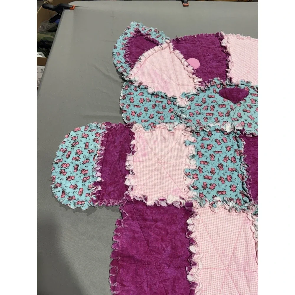 Handmade Pig Baby Blanket Lot w Douglas Pig Plush Pink Teal Rag Quilt